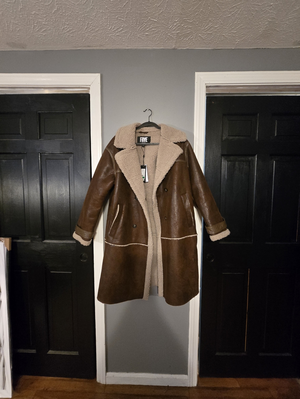Frye Brown Faux Shearling Coat with Cream Lining